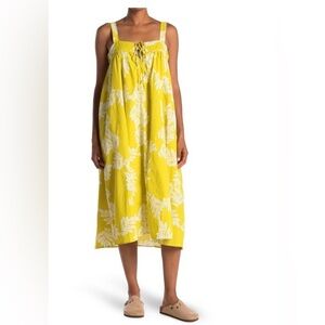 Stitch drop Leaf-Print  dress  Sleeveless Tie Front Midi SZ XL resort wear dress